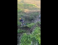 Guy rides bicycle over cliff falls fail 