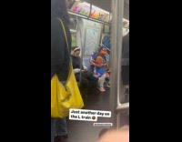 Man rides train with a chucky doll