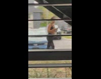 Girl black yoga pants blue car photo shoot