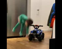 Boy jumps from toy car hits face 