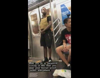Guy wears tan bulletproof vest on the subway train