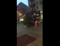 Guy skipping around christmas tree falls fail 