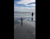 Kid first time to walk on beach