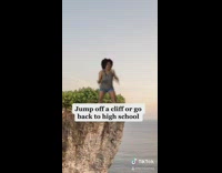 Girl jumps off green screen cliff school 