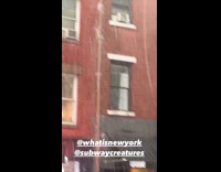 Apartment buildings downspout bursting because of heavy rain