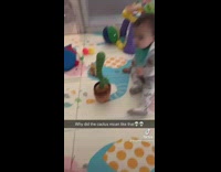 Little baby makes noise and cactus toy copies moan 