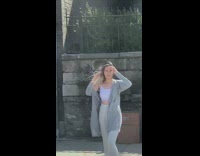 Woman gray attire photo shoot windy