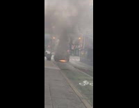 Truck burn on street produce thick smoke