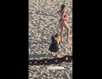 Girl backless swimsuit show butt beach part 1