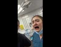 Coworkers at dentist office and dentist putting snapchat sad filter