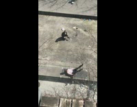 Woman pink long shirt exercise park