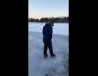 Thin ice cracks guy falls in fail