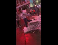 Collab KaleSaladIG - Drunk woman christmas light necklace jumps on pile of snow and falls down