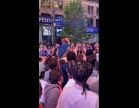 Knicks fans goes crazy celebrate outside MSG 