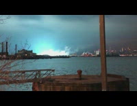 nyc skyline power outage blue lights smoke