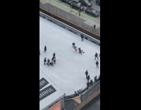 Ice skating rink red shirt guy dragged
