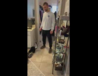 Two guys count all of their moms shoes in the house 