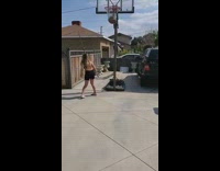 Girl attempts to get stuck basketball fail