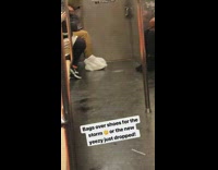 guy in kahkis wears white bags on feet