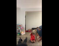 Two adults jumping over kids fail