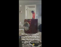 Guy angrily gets red dryer through doorway 