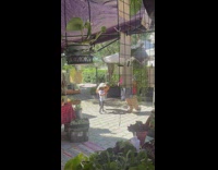 Man holding speaker gives out plants 