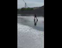 Guy falls off water skis boat lake