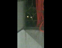 Filmer says hello to pet dog on window flashes eyes