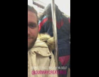 Woman wears underwear outside of her pants on a subway train