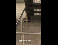 Collab Subway Creatures - Rat pulls container to go box of food under stairs in subway station