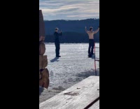Man shirtless back pose at snowy mountains