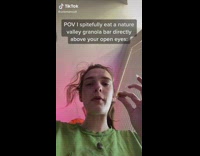 Collab BitchIG2 - Girl green shirt drops crumbs on camera 