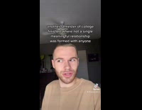 Guy brown shirt talking to camera voiceover 