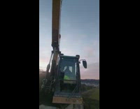 Action camera placed on the bucket of the Excavator truck