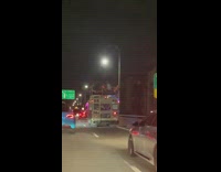 Party school bus driving on freeway