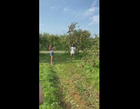 Girl crop top white skirt small tree