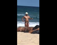 Selfie big pecs beach sand ocean