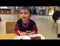 Kid loves eating teriyaki
