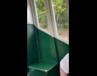 Old women laugh ride on steep railroad