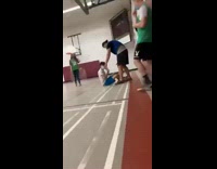 Guy jumps basketball hoop bar falls fail 