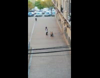 Two women tiktok dance empty street stroller