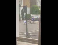 Half black brown pants girl road divider