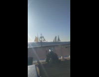 Cannon fired and shot from the ship on the ocean