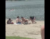 Girl bikini cap sexy pose butt beach