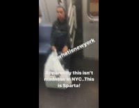 Spartan soldier on subway train