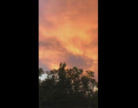 Blue sky on left orange clouds on right