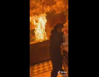 Pot explodes on fire in kitchen sink