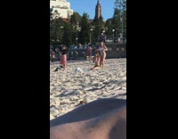 Two women white bikini tiktok dance beach