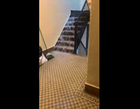 Rain rushes down indoor apartment stairwell
