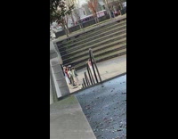 Group women tiktok dance practice park stairs